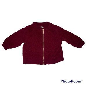 🆕 CAT & JACK Burgundy zip up eyelet jacket size 0-3 months NWOT
